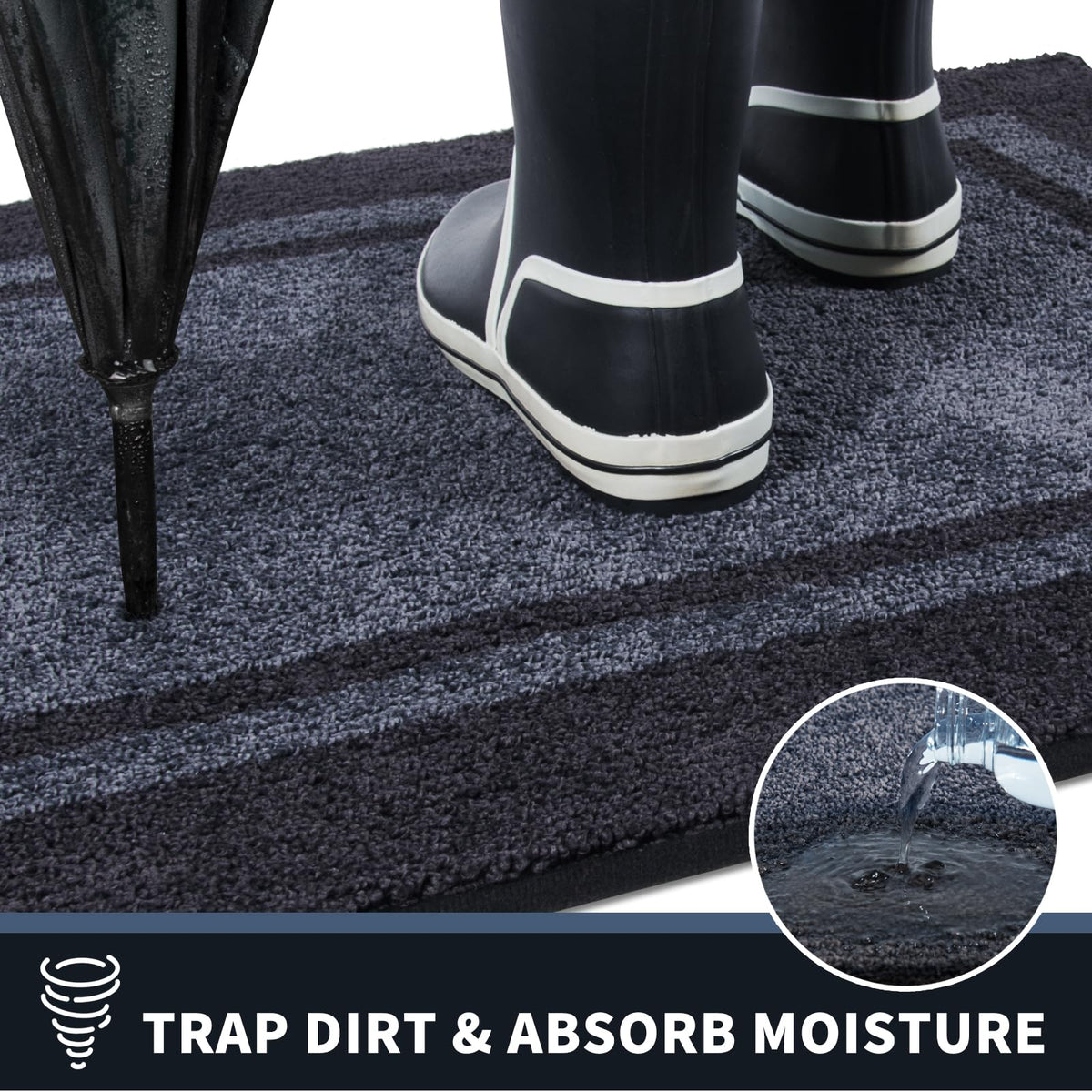 PURRUGS Dirt Trapping Door Mat 20" x 32", Non-Slip Machine Washable Entryway Rug, Entrance Mat, Indoor Front Door Mat, Super Absorbent Entry Rug for Muddy Shoes & Paws, Bluish Grey & Charcoal