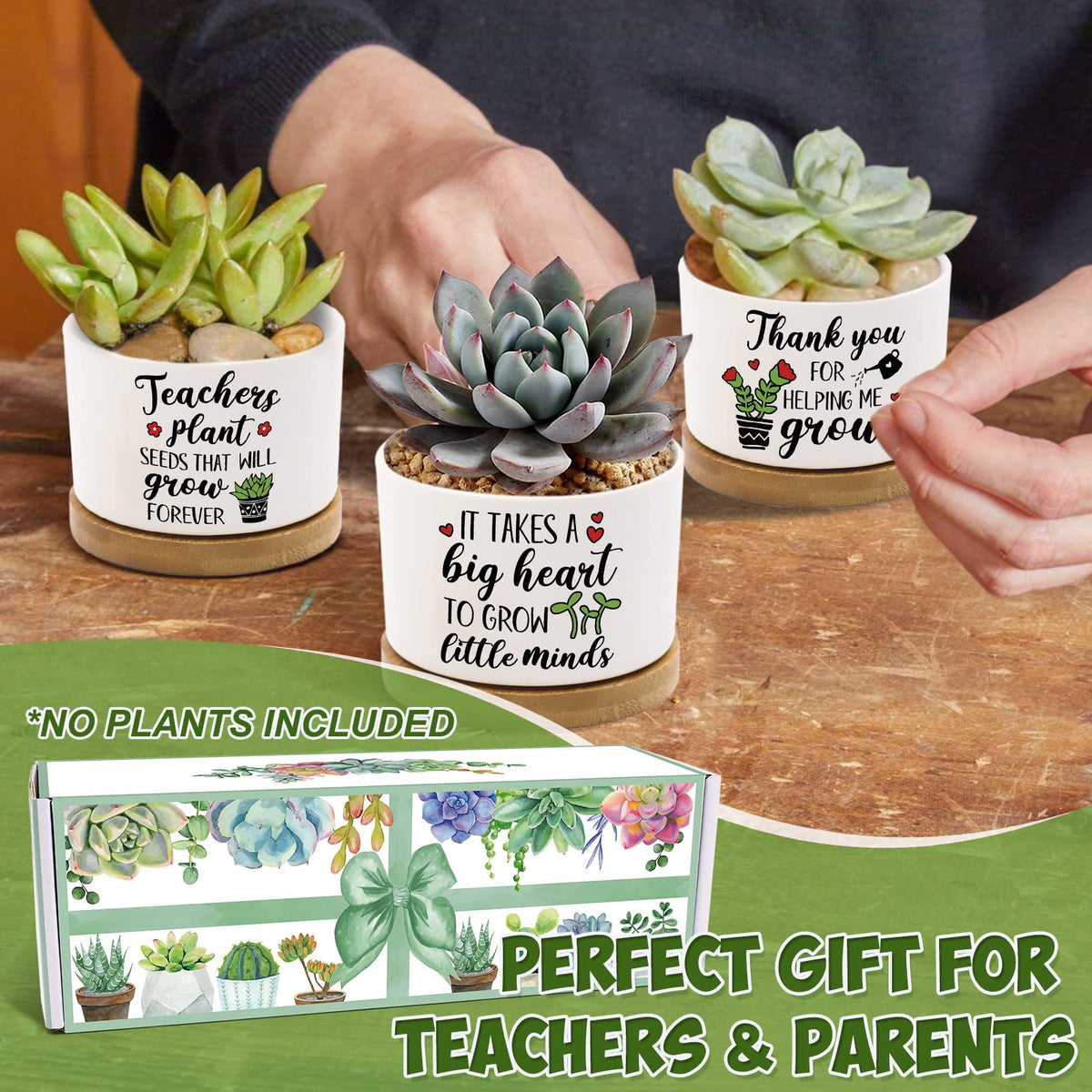Tuitessine Teachers Gift for Women Men Teacher Appreciation Succulent Planters Pots Back to School Best Teacher Birthday Retirement Gifts Mini Ceramic Planter Pot with Gift Box (NO Plants)