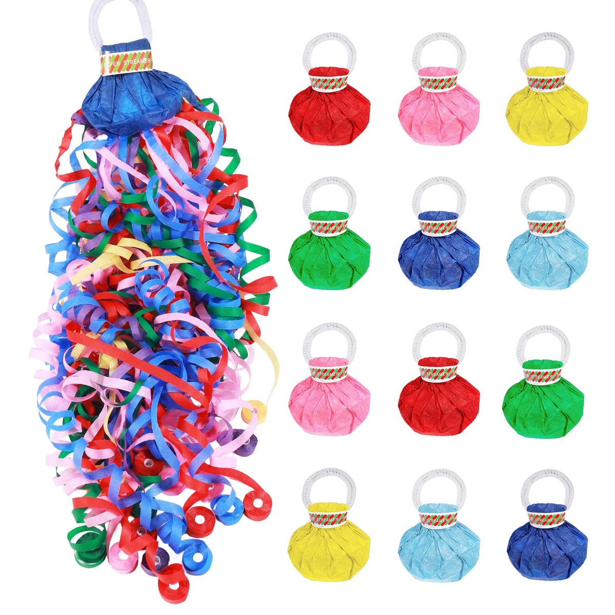 12Pack No Mess Streamers,Color Mix Hand Throw Streamers Poppers,No Mess Confetti Poppers for Wedding,Birthday,Party Celebrations,Graduation,Party Favors Shows