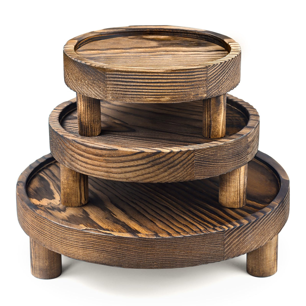 3PCS Wooden Display Risers for Display,Wood Riser Display Pedestal Stand for Home Décor (Rustic Brown,8,6,5'')