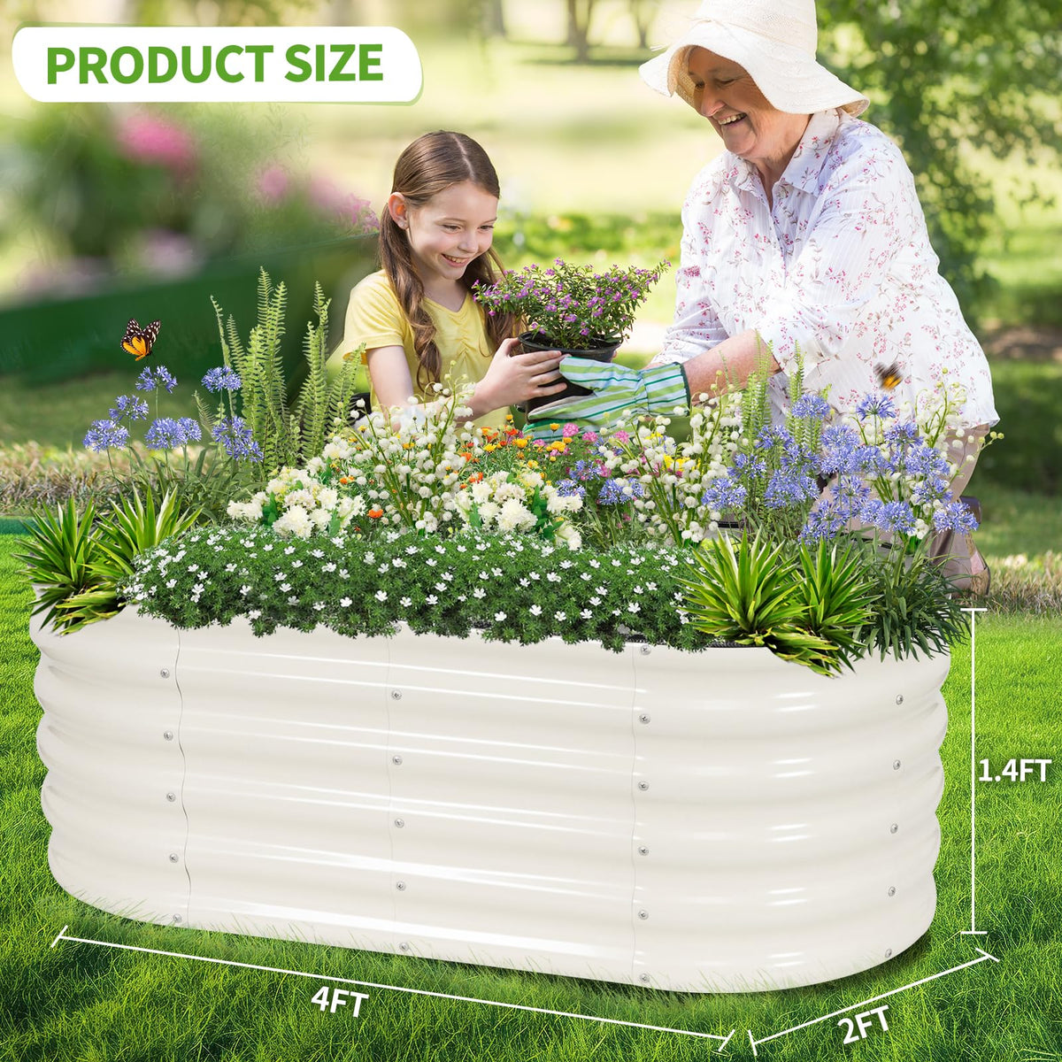 Permade Galvanized Raised Garden Bed Outdoor- 2 Pcs Raised Beds for Gardening| Metal Planter Box, Steel Raised Garden Bed Kit with Gloves for Vegetables, Flower, Herbs (4x2x1.4FT, White)