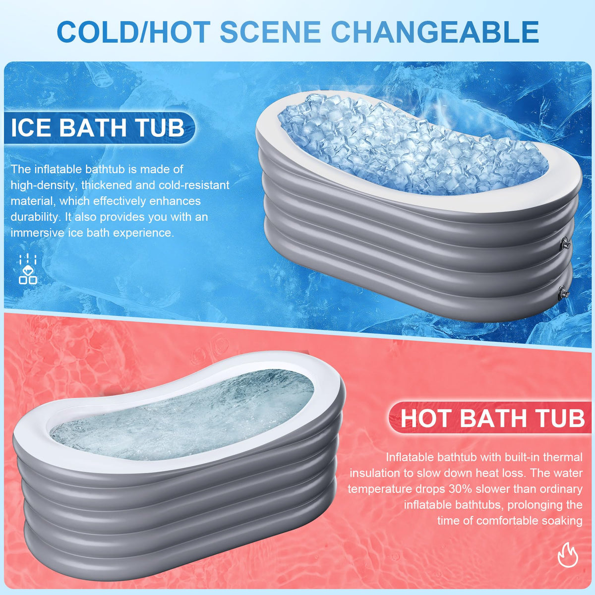 BINYUAN Inflatable Bathtub for Adults - Portable Collapsible Spa Tub with Electric Pump, Hot & Ice Bath Design, Foldable for 1-2 People, Durable PVC - Easy Inflate/Quick Drain