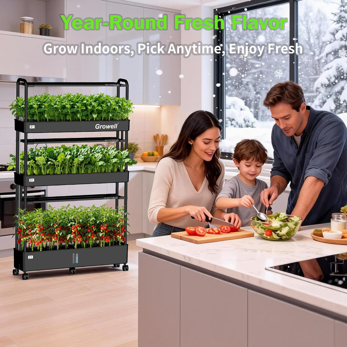 Growell Large Hydroponics Growing System Kit, 90 Pods Vertical Indoor Herb Garden Kit with 2 Light Modes & Auto Circulating Water System, 40L Movable Indoor Gardening System for Herb Vegetable Fruit