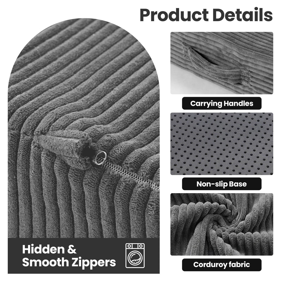 Erament 6-Inch Tri-Fold Mattress Full Size, Covertible Sofa Bed Foldable Futon Mattress with Handles & Non-Slip Bottom, Removable Machine Washable Corduroy Cover for Guest, Camping, Dorm