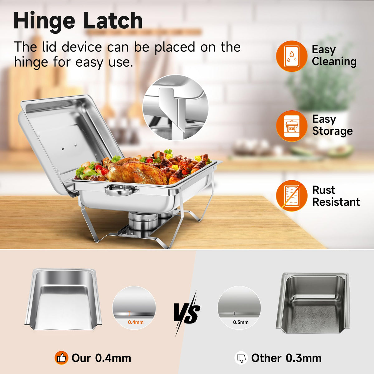 Rengue 9.5 QT Chafing Dishes, 4 Pack High Premium Stainless Steel Complete Set, Rectangular Chafing Dish Buffet Set, Heating and Cooling Chafing Dish for Gatherings Banquet, Buffet, Party, Wedding