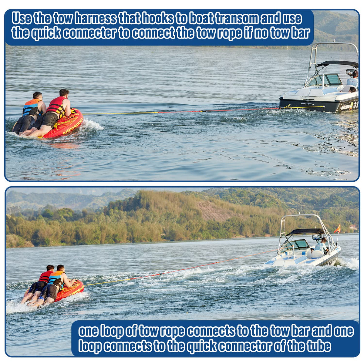 Affordura Towable Tubes for Boating 65in Tubes for Boats to Pull, Boat Tubes and Towables with Quick Connector and Storage Bag (1-3 Rider)