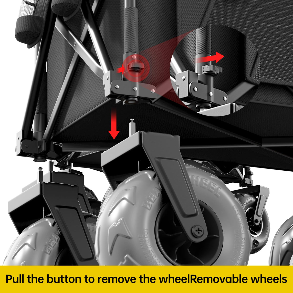 DXZ Beach Wagon Cart with Big Wheels for Sand – Folding Collapsible Wagon, Heavy Duty Wagons Carts Foldable for Beach, Camping, Outdoor Gear, Easy Setup Black Grey