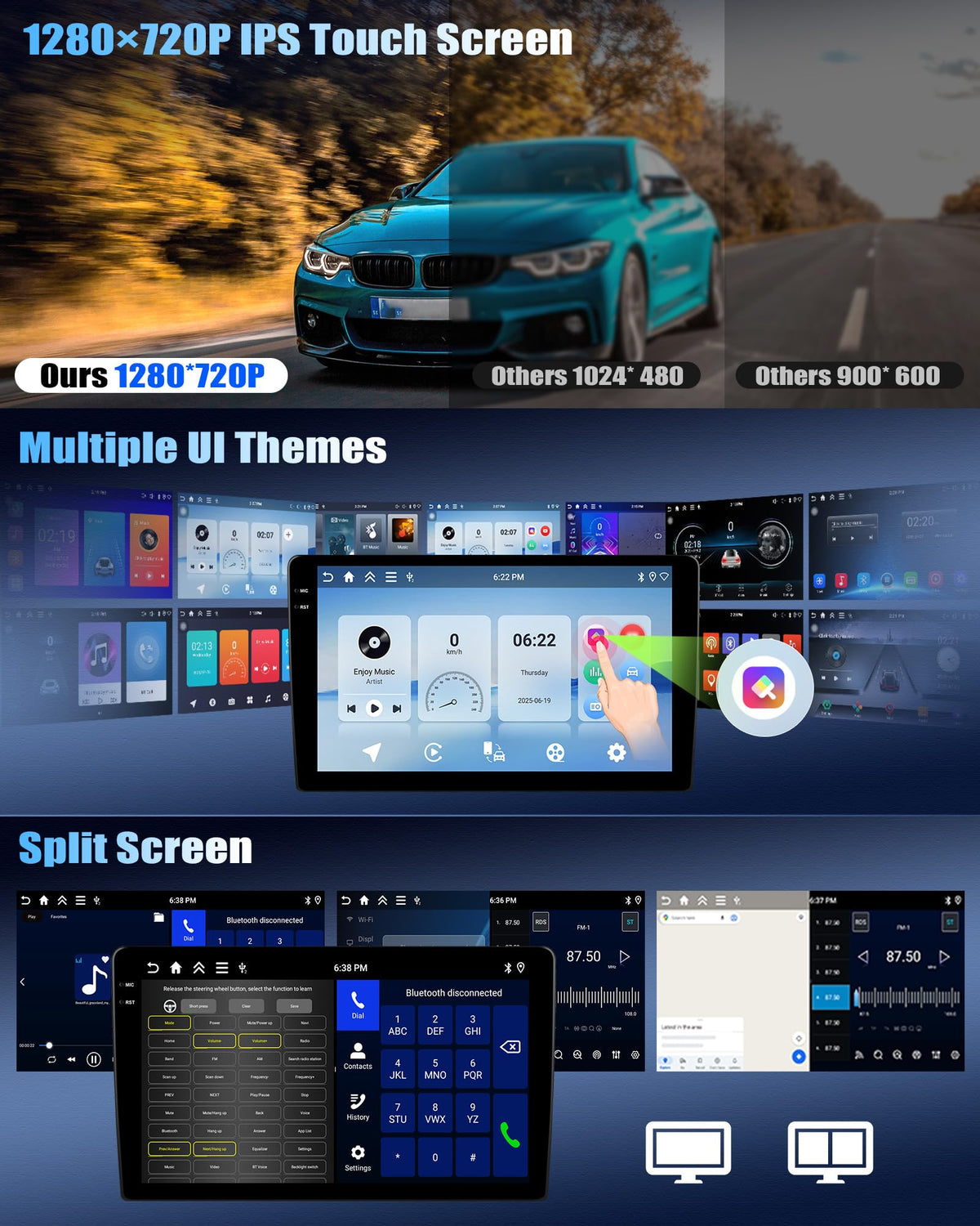 4+64G Android 15 Car Stereo for Jeep Compass Patriot 2010-2016 with Wireless Carplay Android Auto, 10.1" 1280 * 720P IPS Touchscreen Head Unit 32-EQ Bluetooth-5.0 GPS WiFi FM/RDS SWC Rear Cam+Canbus