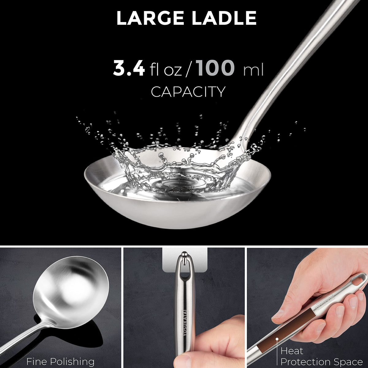 YOSUKATA 13.5" Carbon Steel Wok Pan + 17’’ Wok Spatula and Ladle + Stainless Steel Cutting Board 14.6x10 Inch