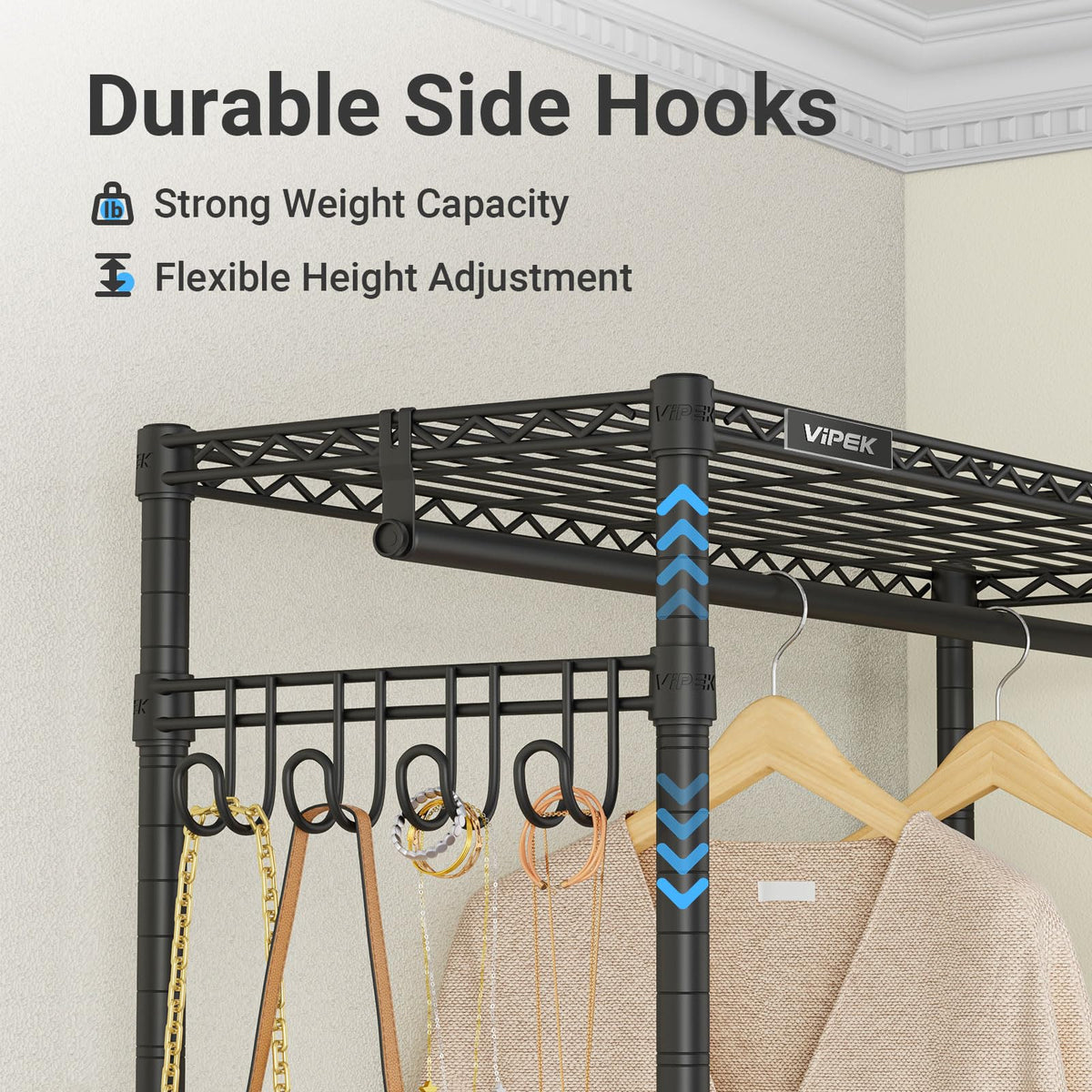 VIPEK R2X Expandable Portable Closet with Lockable Wheels, 600lbs Capacity Heavy Duty Rolling Clothes Rack w/Adjustable Shelves & Hanger Rod (2' to 3'5"), Metal Clothing Rack for Small Spaces (Black)