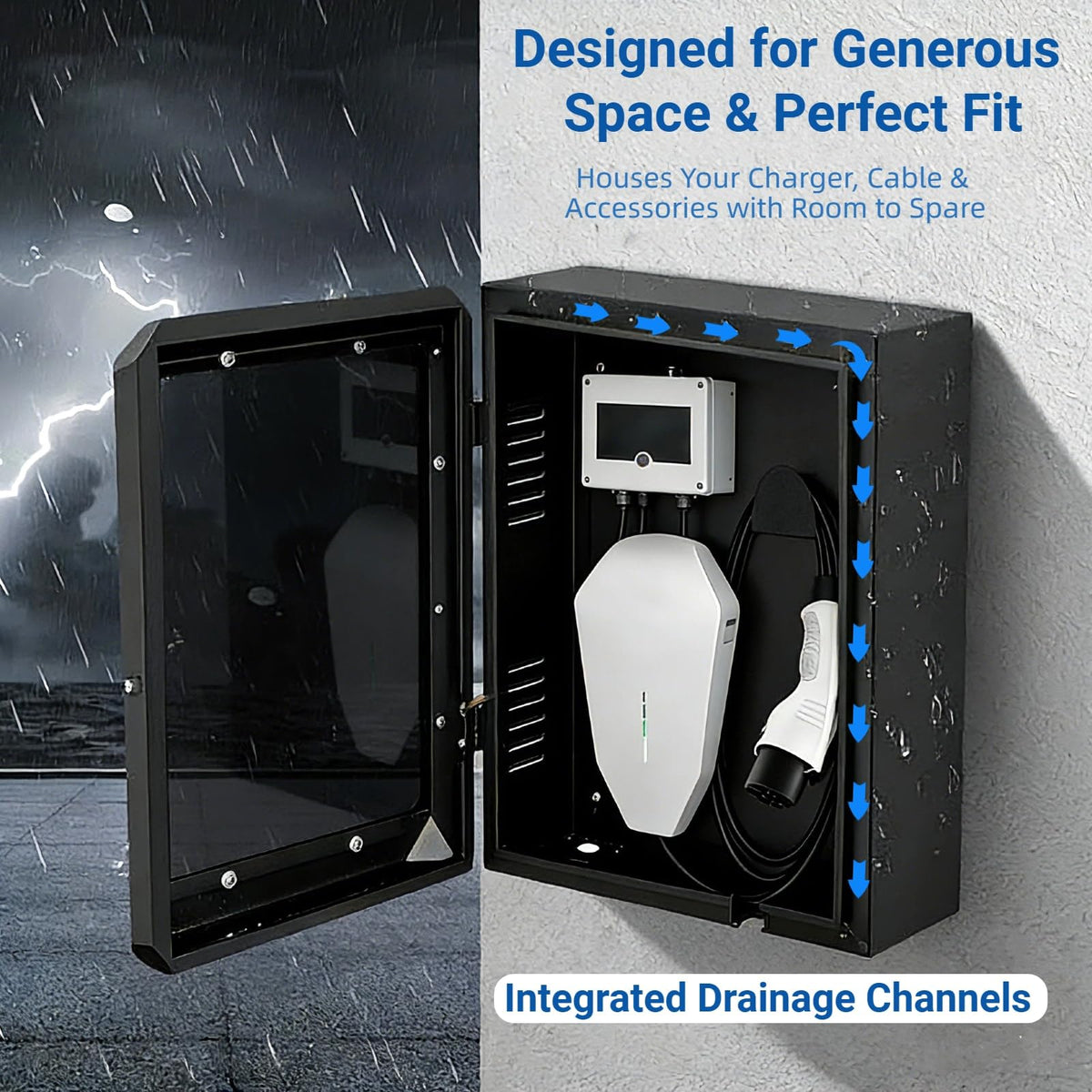 HAVXJAN EV Charger Enclosure Wall Box with Lock, Wall Charging Station Box Indoor/Outdoor, Tempered Glass Front Panel,Visible, Easy to Install, Black