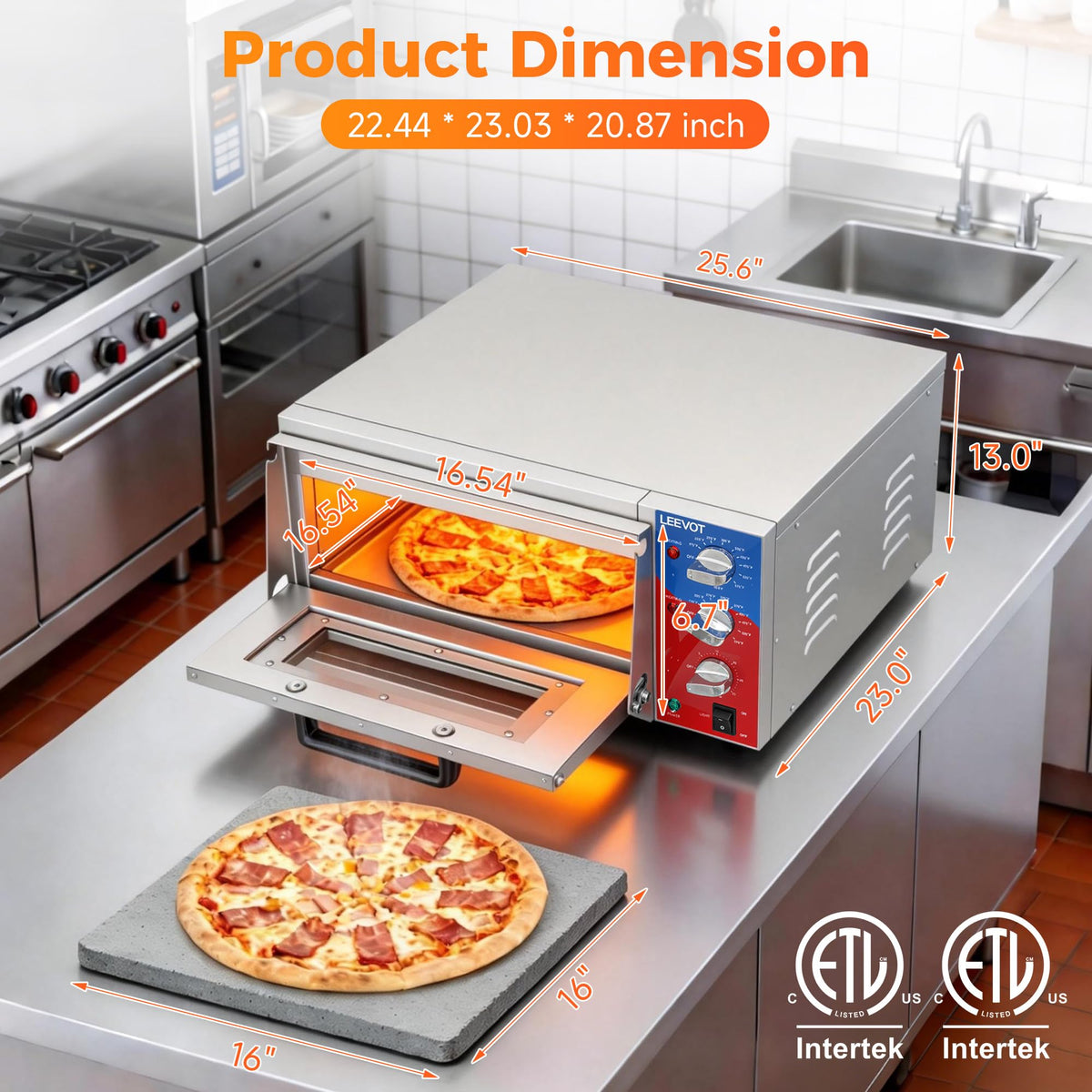 LEEVOT 16" Single-Deck Commercial Pizza Oven | 1800W Countertop Electric Pizza Maker with Timer & Ceramic Stone | ETL Certified 120V for Restaurant, Food Truck, Home Kitchen