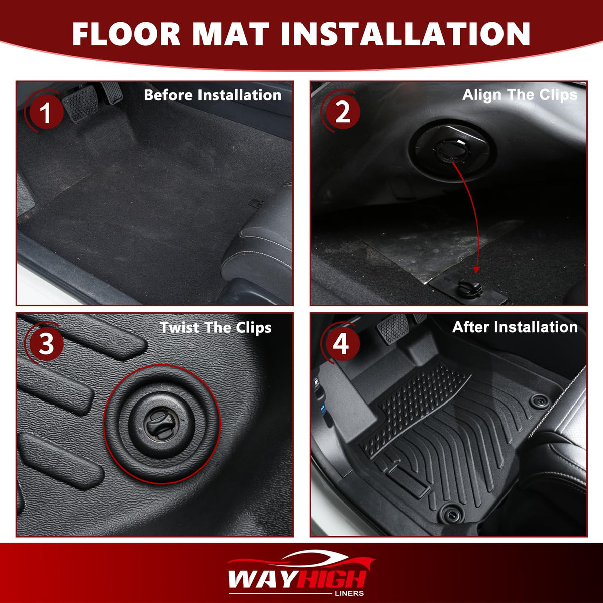 Wayhigh® Floor Mats & Cargo Liner for Toyota RAV4 Hybrid 2019-2024 2025(Only Hybrid) All Weather TPE Car Mats Waterproof Heavy Duty Floor Liners Custom Fit for RAV4 Accessories- Black