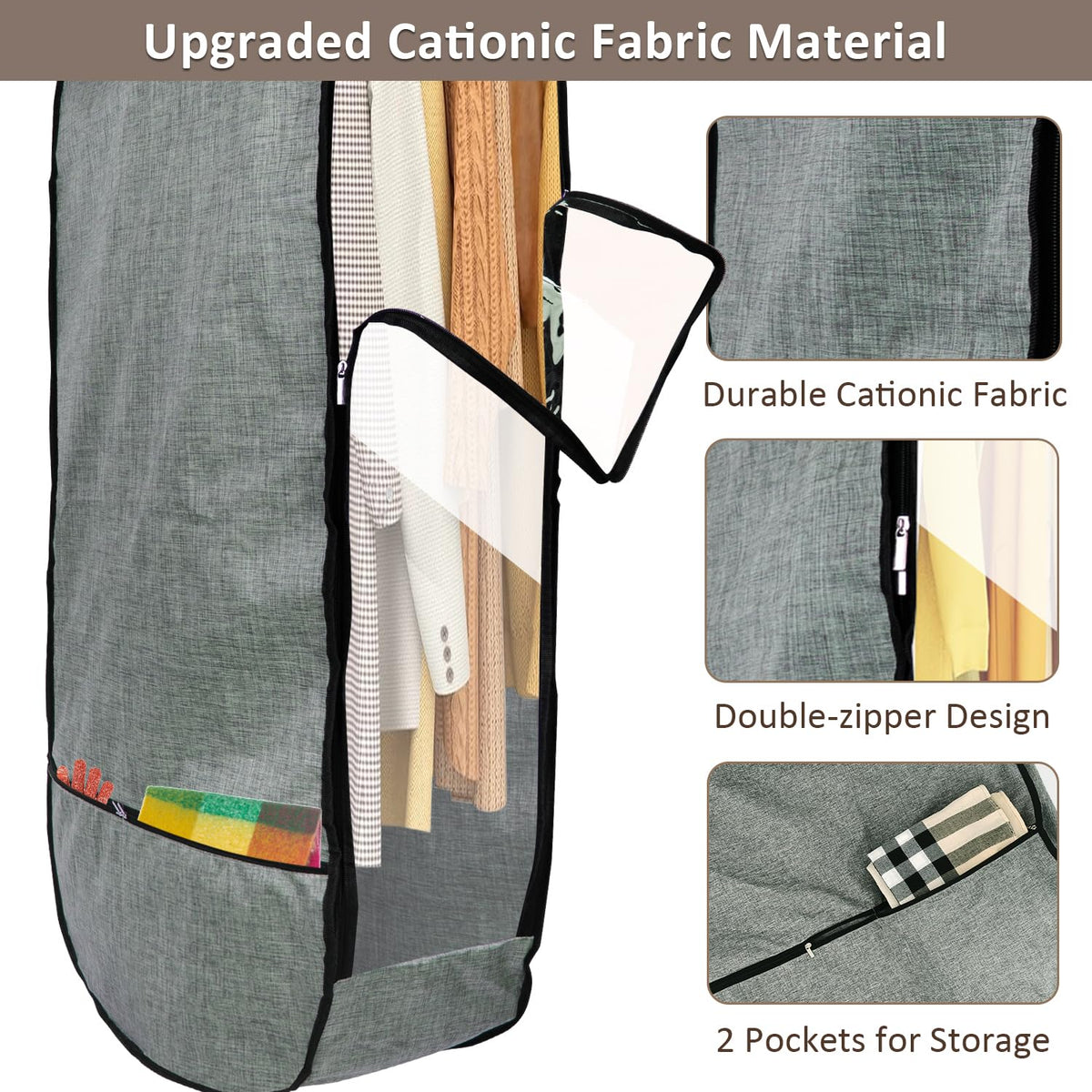 2PCS 50”Garment Bags for Hanging Clothes,Chakera Large Breathable Garment Bag for Closet Storage with 10”Gusseted,Clear Clothing Storage Garment Cover for Dress Sweater with Double Zipper,Grey