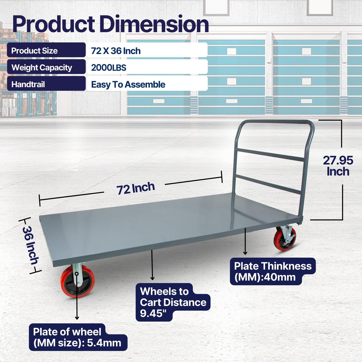 5Seconds Flatbed Platform Cart Industrial Dolly 3300LB Heavy Duty 72” x 36” Hand Push Truck, Super Heavy Duty Flatbed with 8'' Swivel Locking Wheels for Commercial Moving