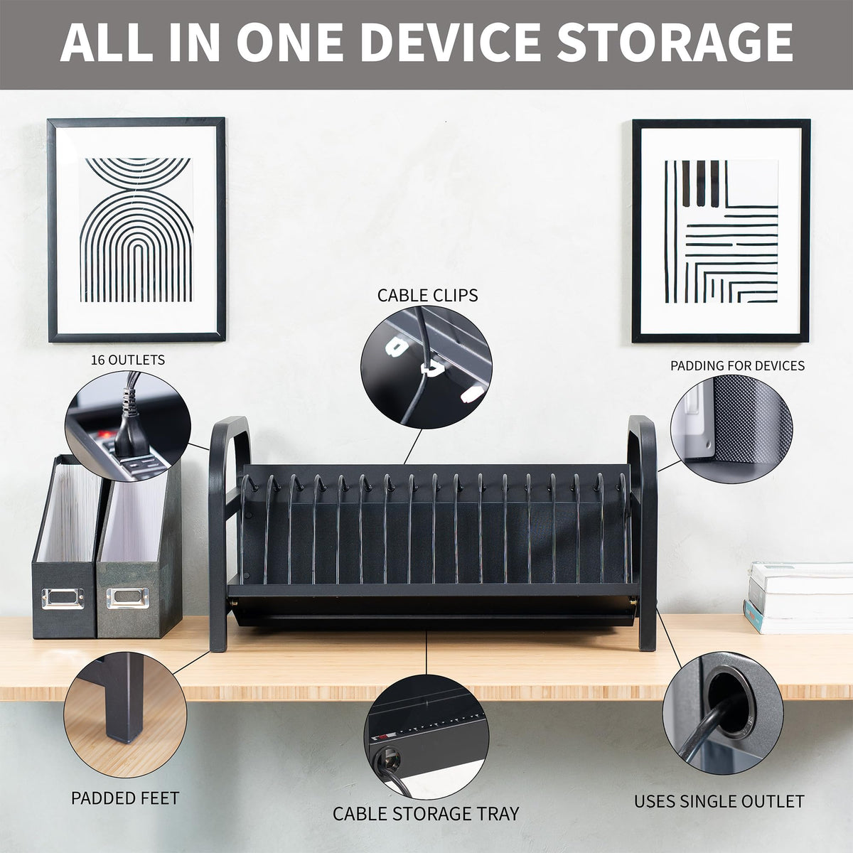 VIVO 16-Bay Laptop and Tablet Open Charging Station, Devices up to 14 inches, Black, Stand-LAPC3