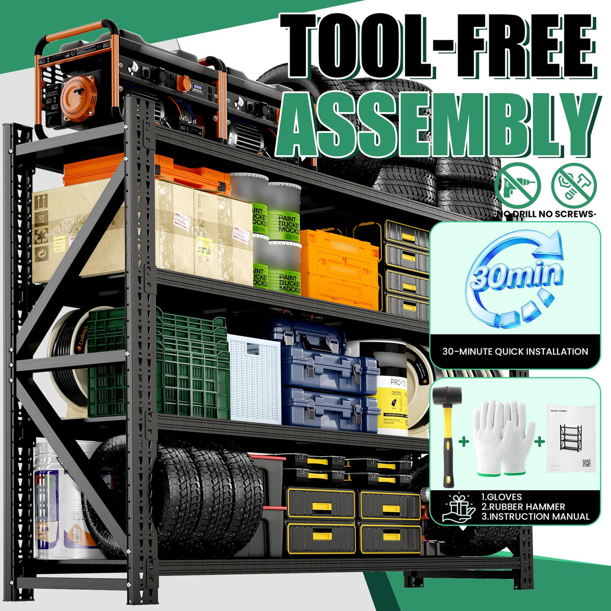 VIYET 4-Tier Heavy Duty Garage Shelving,Industrial Shelving for Maximum Capacity,Garage Storage Racks Heavy Duty Steel Shelves,Ultra-Wide Metal Rack for 3‑Car Garages,Warehouses
