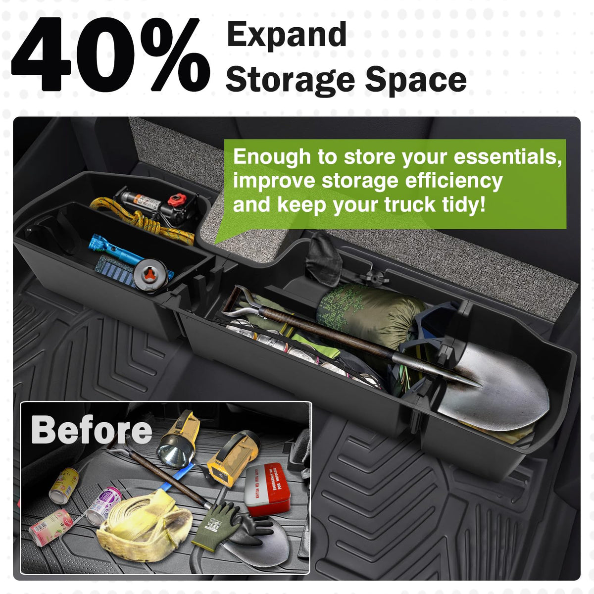Mixsuper Liner Under Seat Storage for 2019-2026 Chevy Silverado 1500/GM Sierra 1500 & 2020-2025 Silverado/Sierra 2500HD/3500HD, ABS 6PCS Kit with Mesh Pocket & Inner Bin, Silverado Accessories Black