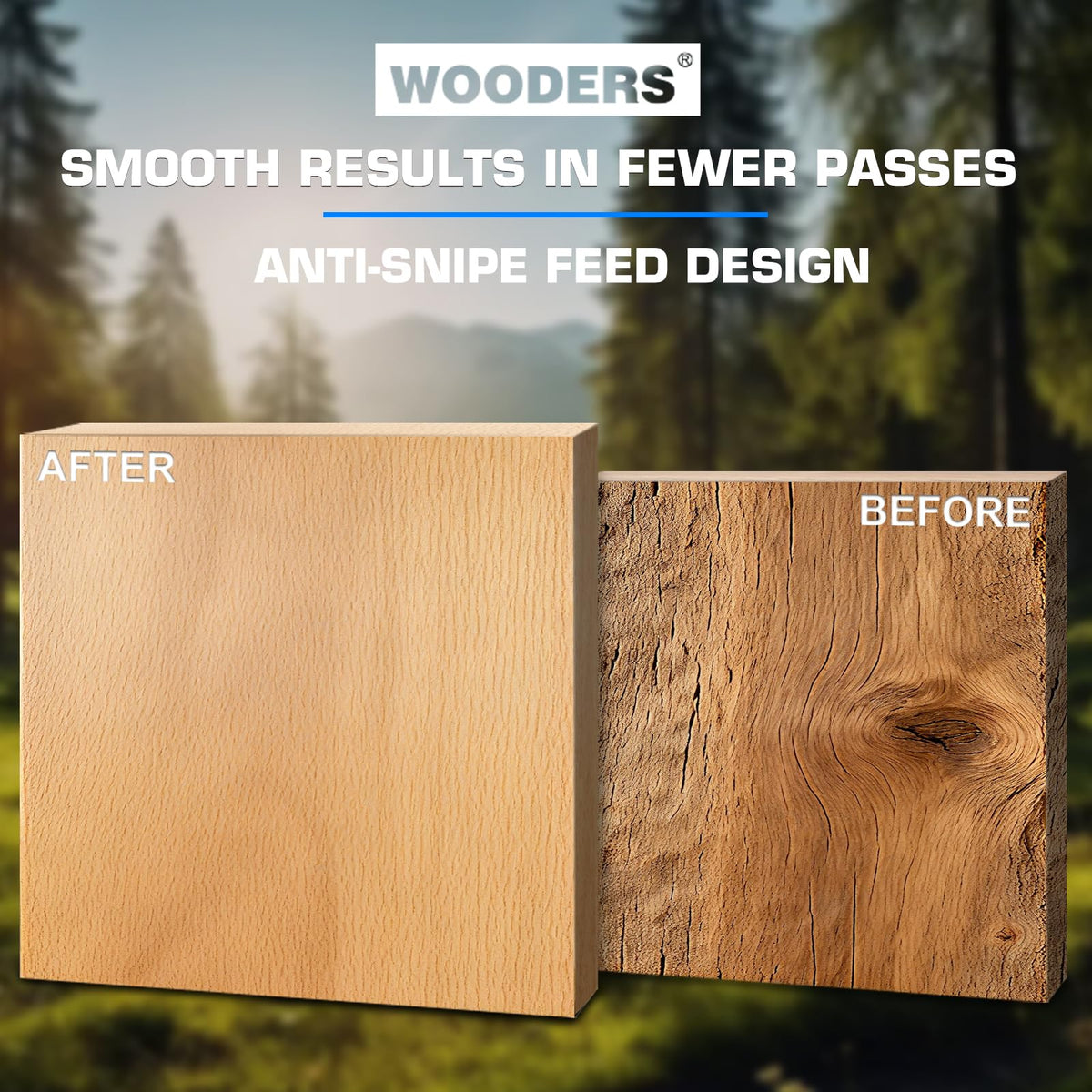 WOODERS 13-inch Thickness Planer, 15Amp, 2000W, 10000RPM, All Copper Motor, Dual-Blade Cutterhead, Includes 2 Extra Planer Blades, Height Indicator, Overload Protection, for Hard & Soft Wood working