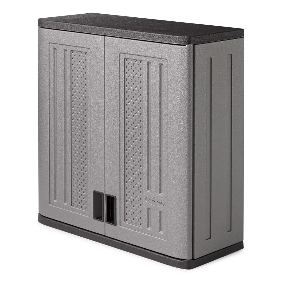 Suncast Wall Storage Cabinet for Garage Organization - 4 Cu. Ft. Wall Mounted Garage Cabinet with Shelf for Garden Supplies, Paint Cans & Outdoor Tools, Multi-Wall Resin Construction, Platinum