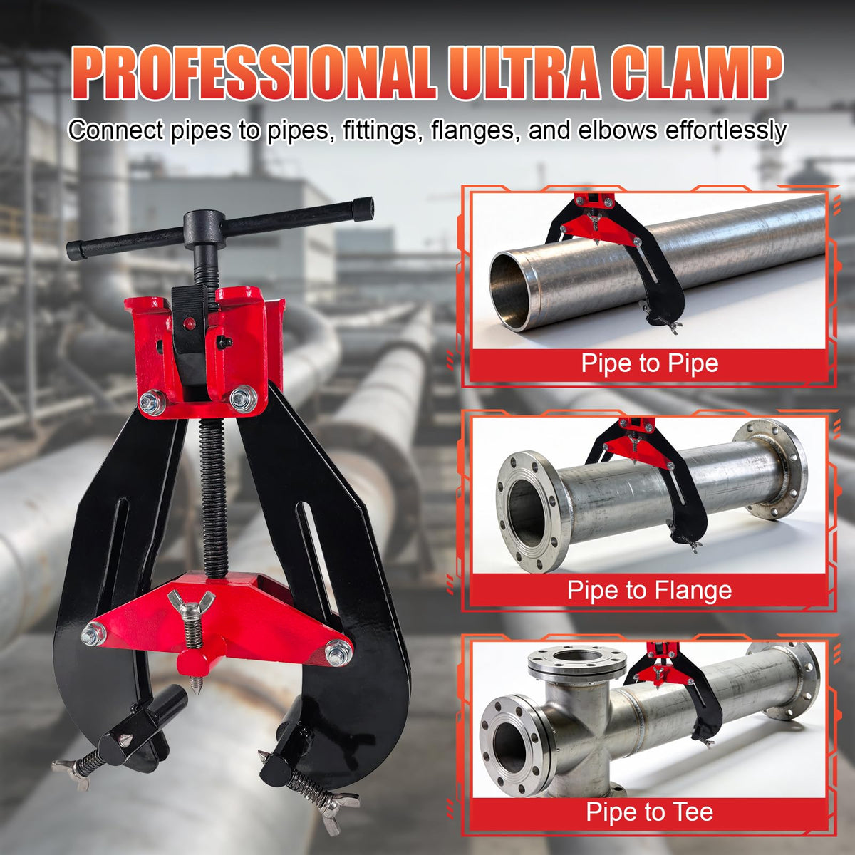 Alwalkee 8"-16" Heavy Duty Pipe Alignment Clamp, Professional Quick Release T-Handle for Welding & Fittin