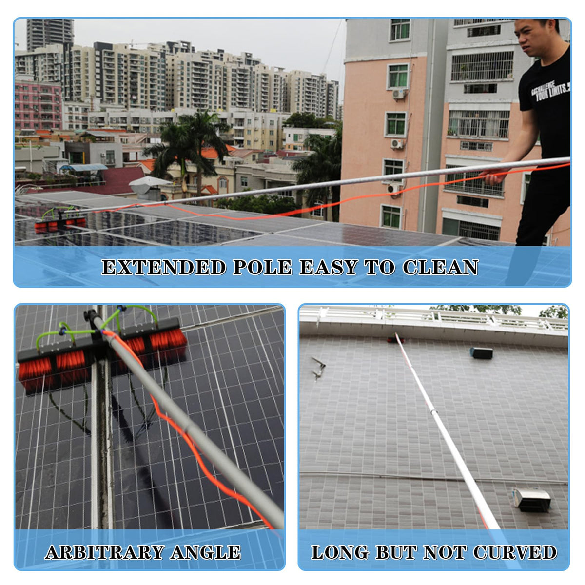 Water Fed Pole Kit Adjustable Solar Panel Cleaning Kit Cleaner Tool for Window Glass Roof Outdoor Glass Brush Window Washing Equipment (30FT)