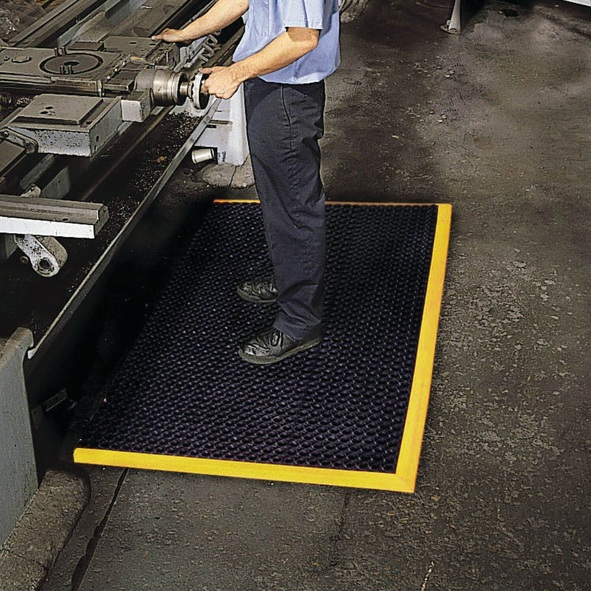 NoTrax Safety Stance Rubber Non Slip Drainage Mat - Yellow/Black 38" x 64" Heavy-Duty Anti Fatigue Mats with 3 Sided Beveled Edges and Ergonomic Support - 549S3864YB