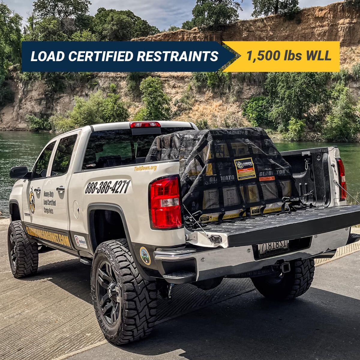 GLADIATOR CARGO NETS - Heavy Duty Cargo Net - Truck Accessory - Cargo Carrier -Truck Organizer - Medium-Trailer-Pickup-Boat-Jeep-SUV-Camping-(WLL): 1,500 lbs (MGN-100) 6.75' x 8' ft.