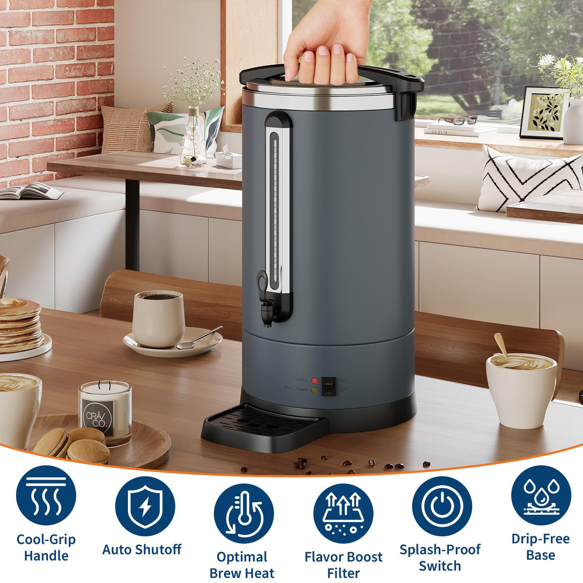 Garvee 14 L/100 Cups Coffee Urn-3.8 gal Double Wall Commerical Coffee Maker for Buffet Catering Wedding Gathering,Large Capacity Hot Coffee Dispenser,Stainless Steel Hot Water Urn-Grey