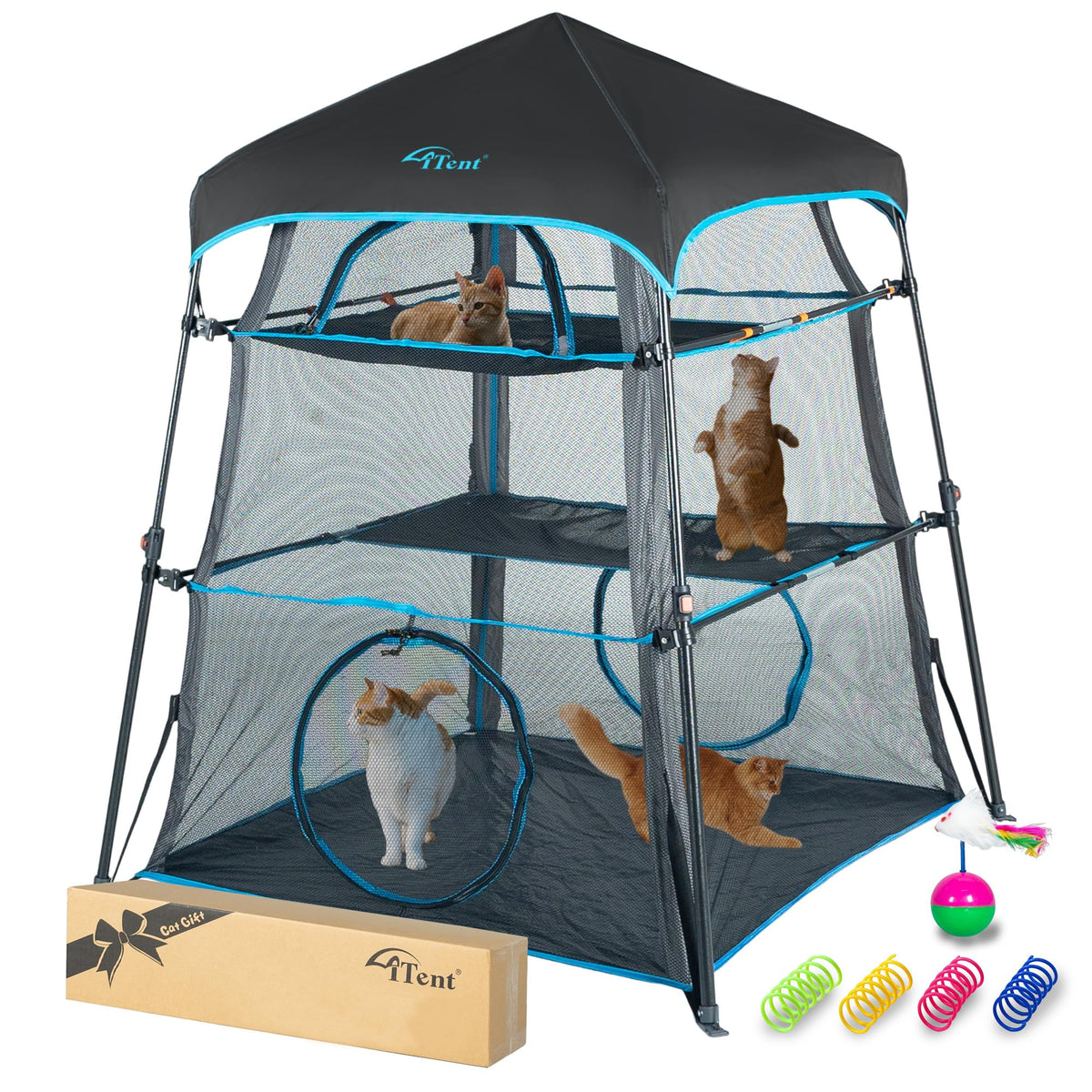 Itent X-Large Catio Outdoor Cat Enclosure,3 Tier Cat Tower Tent Weatherproof & Sunproof with Waterproof Floor & 3 Doors, Foladable and Portable for Patio, Deck,Camping, Indoor & Outdoor(Patented)+3 Tu