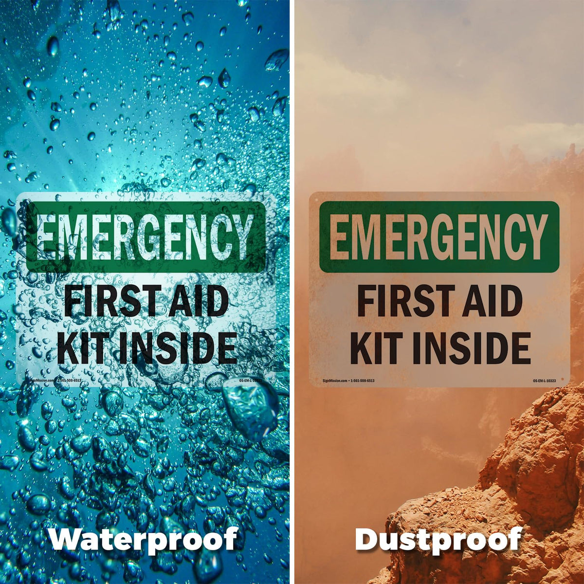 First Aid Kit Inside OSHA Emergency Aluminum Sign 18 Inch x 12 Inch - 5 Pack