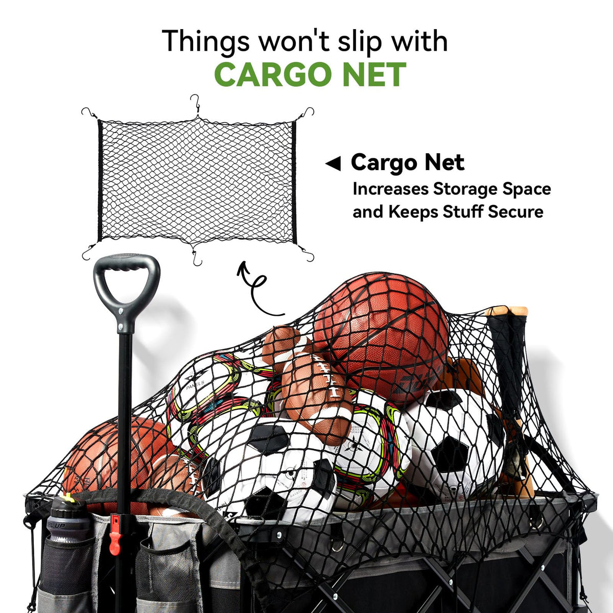 Hikenture Collapsible Wagon and Cargo Net, 330LBS Large Capacity Wagons Carts Foldable, Heavy Duty Folding Wagon with All-Terrain Wheels