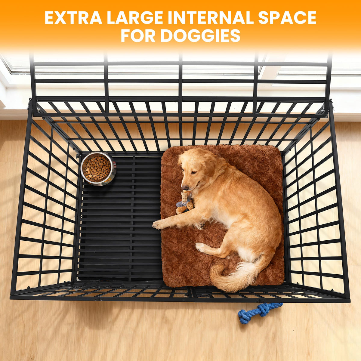 GarveeHome 49" Heavy Duty Metal Dog Crate - Escape Proof Kennel with Wheels, 3-Door Large Dog Cage & Removable Tray for Large and Medium Breed Dogs, Black