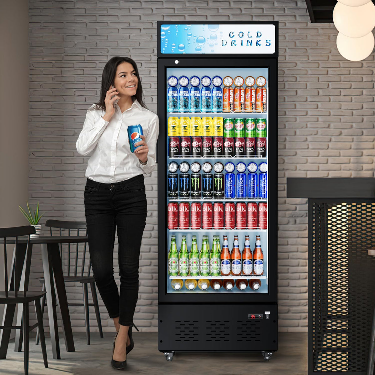 Ferueo Commercial Beverage Refrigerator, 15 Cu.ft.Display Fridge Glass Door Upright Display Door with Adjustable Shelves LED Light for Restaurant,Grocery Stores,Office