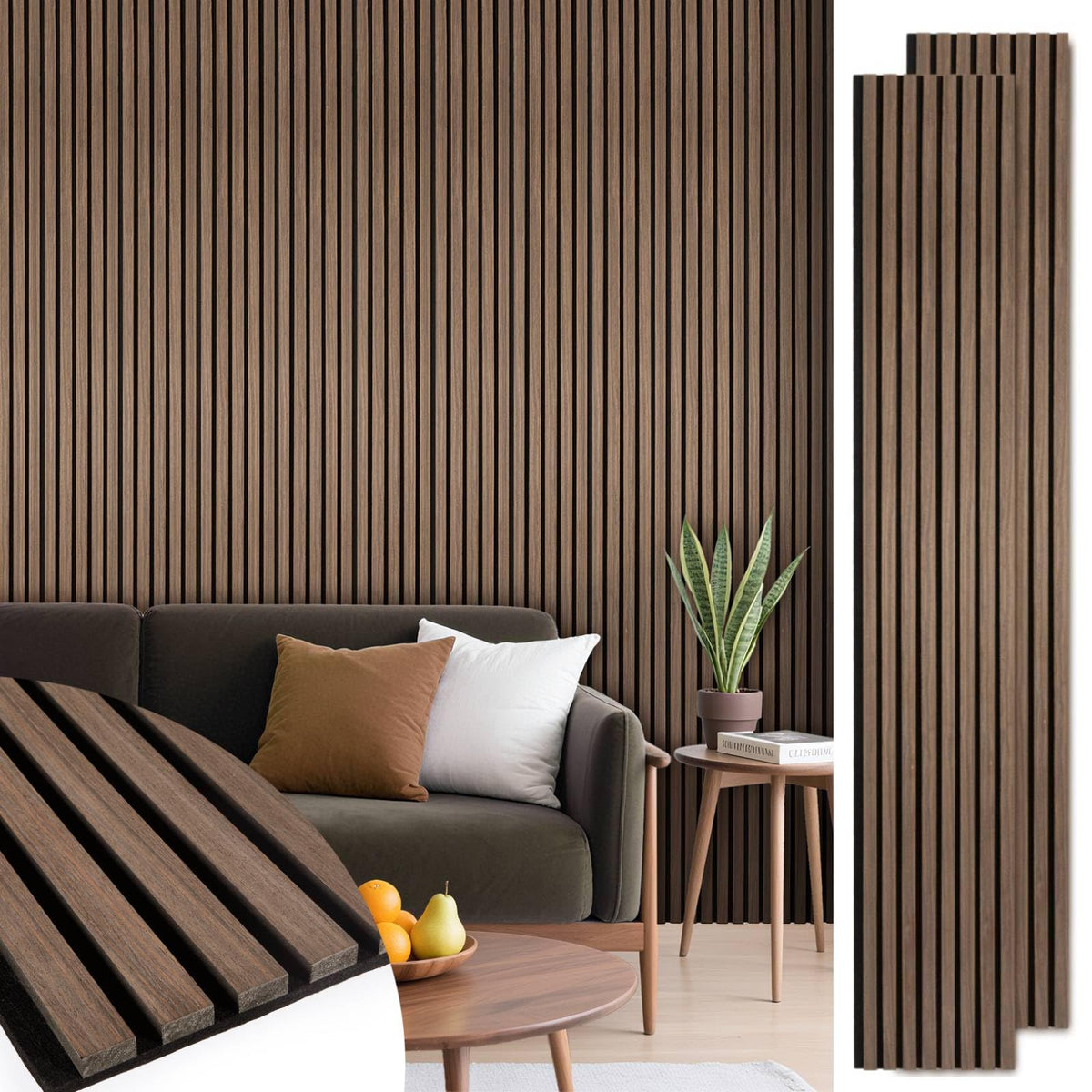 LARWORKS Acoustic Wood Slat Panels 2 Pack 106" x 12.6", Soundproof Wooden Wall Panels, 3D Fluted Panel for Interior Wall Decor, Living Room, Bedroom - Walnut (Cover Approx. 19 sq.ft)