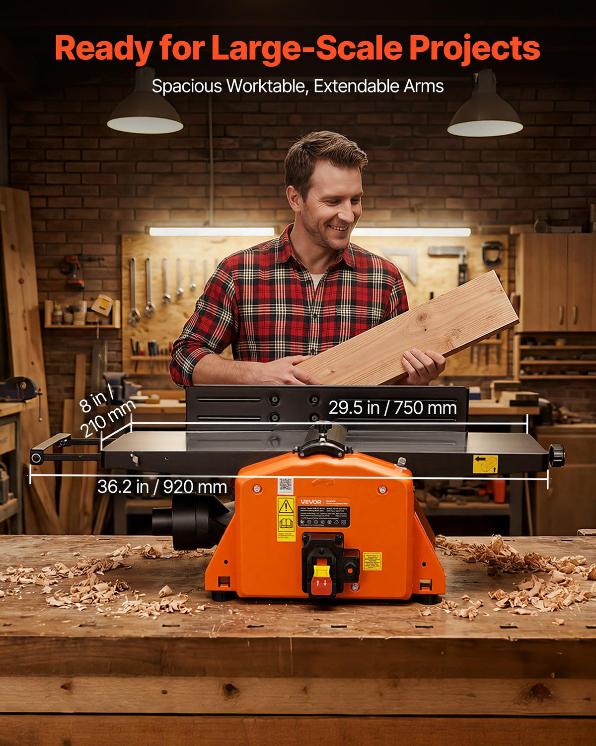 VEVOR Spiral Benchtop Jointer, 8 Inch, 2 HP 8500 RPM Bench Top Wood Jointer, with 18-Blade Spiral Cutterhead, Extendable Cast Aluminum Table, Up to 1/8 in Depth, Adjustable Fence, for Woodworking DIY