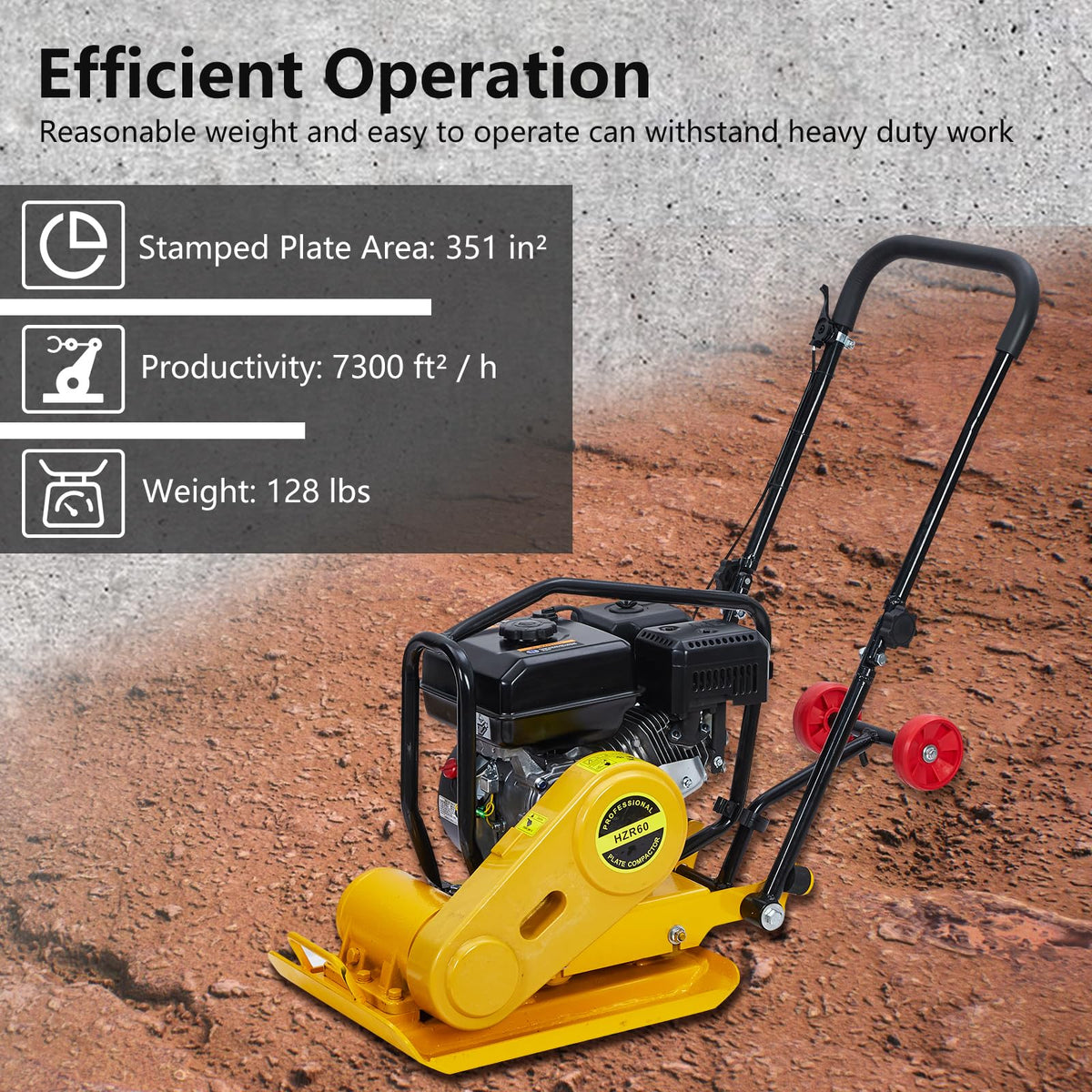 7HP Plate Compactor, 212CC Gas Engine and a Compaction Force of 4200 Lbs, 22.1 x 15.9 Inch Plate Jumping Jack Tamper, Operates At 5600 VPM, for Asphalt and Paver Landscaping Tasks