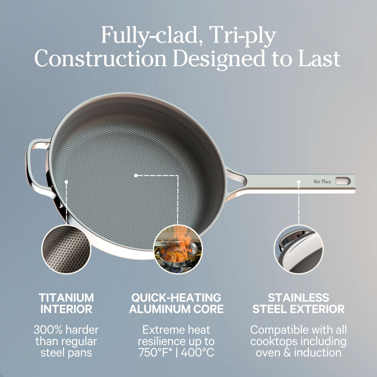 Our Place Titanium Pro Mini Cookware Duo | Always Pan Pro & Perfect Pot Pro | Coating-Free Nonstick | Tri-Ply Titanium & Stainless Steel | Safe for Oven, Induction & All Cooktops up to 750°F | Gold