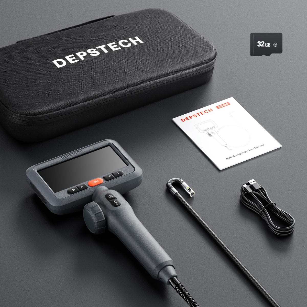 DEPSTECH 10FT Articulating Endoscope Camera with Light: Dual Lens Two-Way Articulated Industrial Borescope with 4.5" Screen and Snake Cable, Inspection Camera Automotive Tool for Wall, Pipe, Mechanic