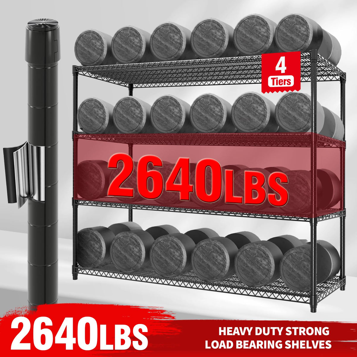 4-Tiers Storage Shelves 73" H Heavy Duty Metal Shelving with Wheels, 2640LBS Load Wire Shelving Rack Garage Shelves for Pantry Kitchen Industrial Warehouse Office, 59" W x 23.9" D