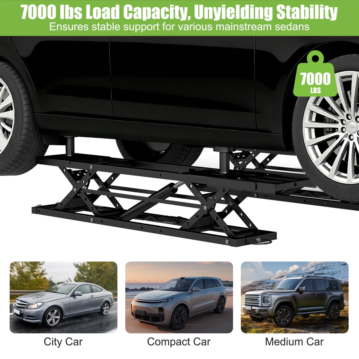 Real Relax 7000 LBS Portable Car Lift, Heavy Duty Quick Jack with 26.8" Max Height, Extended-Length Plates, 120V Power Unit, for Cars, SUVs, Light Trucks, Shop Use or Garage, Black