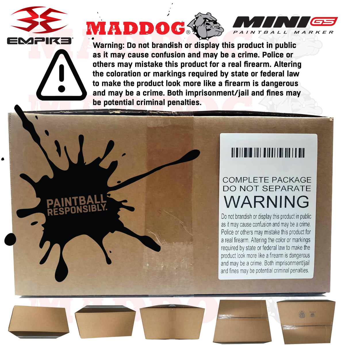 Maddog Empire Mini GS Electronic Full Auto Paintball Gun Marker w/ 48/3000 HPA Paintball Tank & Empire Halo Too Electronic Paintball Loader Starter Package - Dust Silver/Red - 2pc Barrel