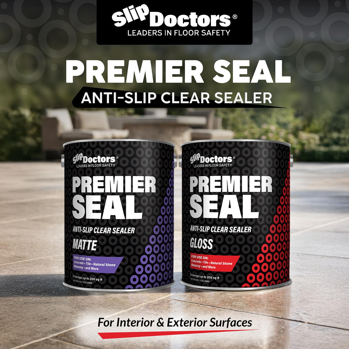 Premier Seal Non-Slip Concrete & Paver Sealer – Clear Anti-Slip Sealant for Pool Decks, Driveways & Garages - Gloss Finish