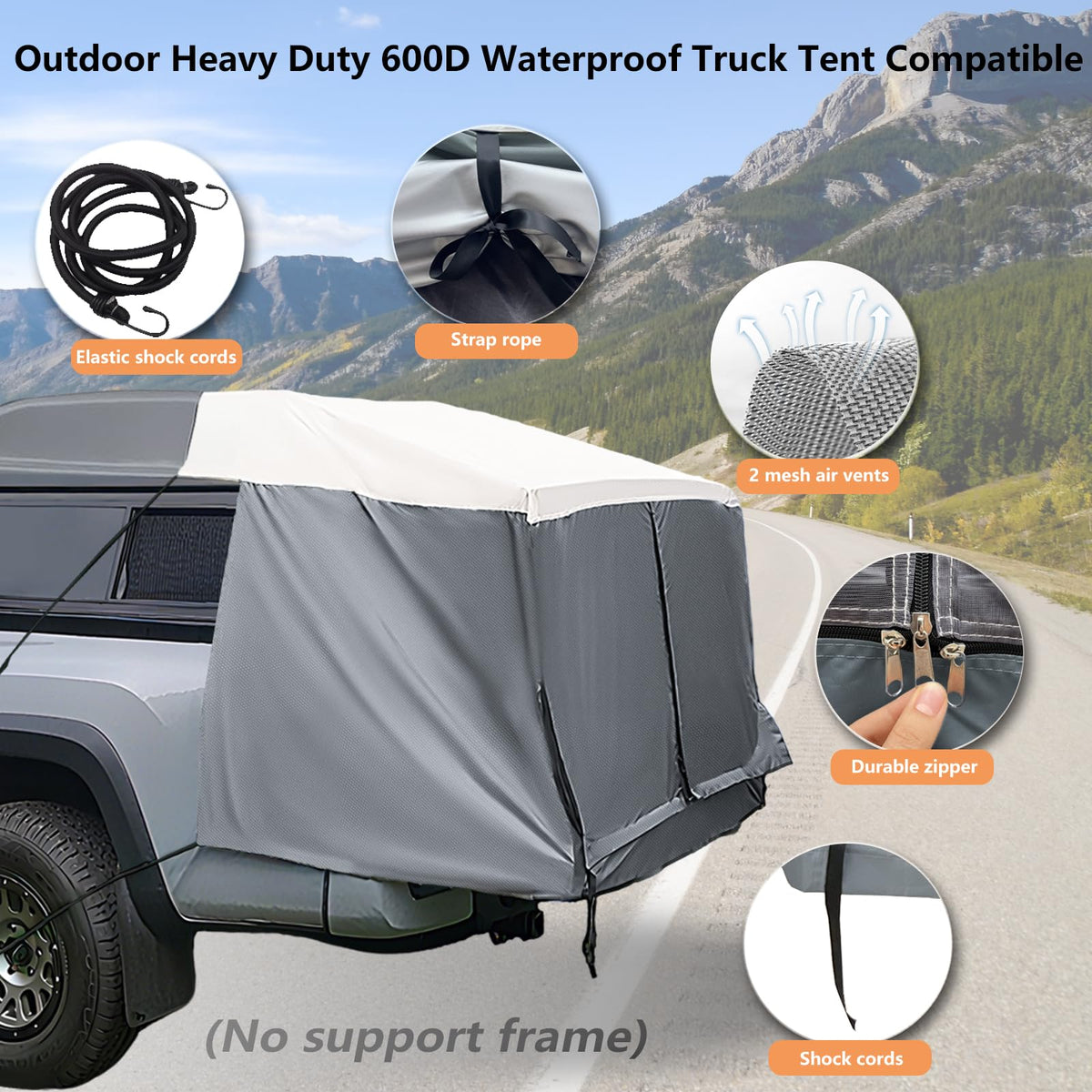 Full-Size Truck Bed Tent,Outdoor 600D Waterproof Truck Tent Compatible with Fits Ford F-150,Chevy Silverado,Toyota Tundra,Tacoma (2005+),Tailgates 58" Designed for Full-Size Trucks with Caps