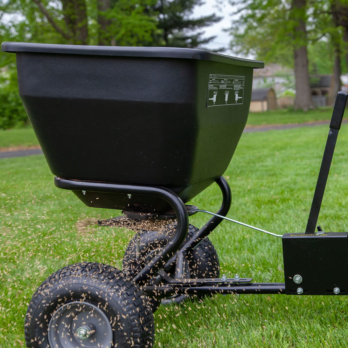 Brinly BS36BH-A Tow Behind Broadcast Spreader with Universal Hitch, 175 lb.+ -Flat Black