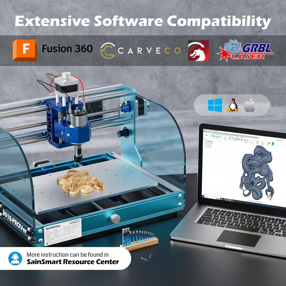 Genmitsu 3018-PROVer V2 CNC Router Machine for Beginner + CNC MPG Handwheel Controller