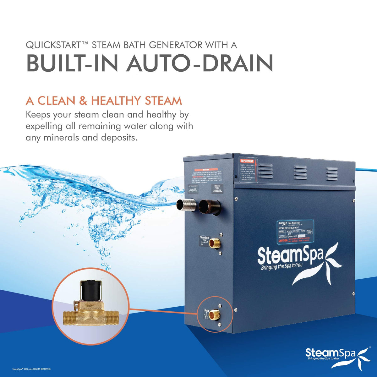 STEAMSPA 7.5kW Steam Sauna Generator Sentry Series 240V Steam Generator with Touch Screen, Steamhead, Built-in Steam Shower Auto Drain, ACU Quickstart Steam Bath Generator (Black)