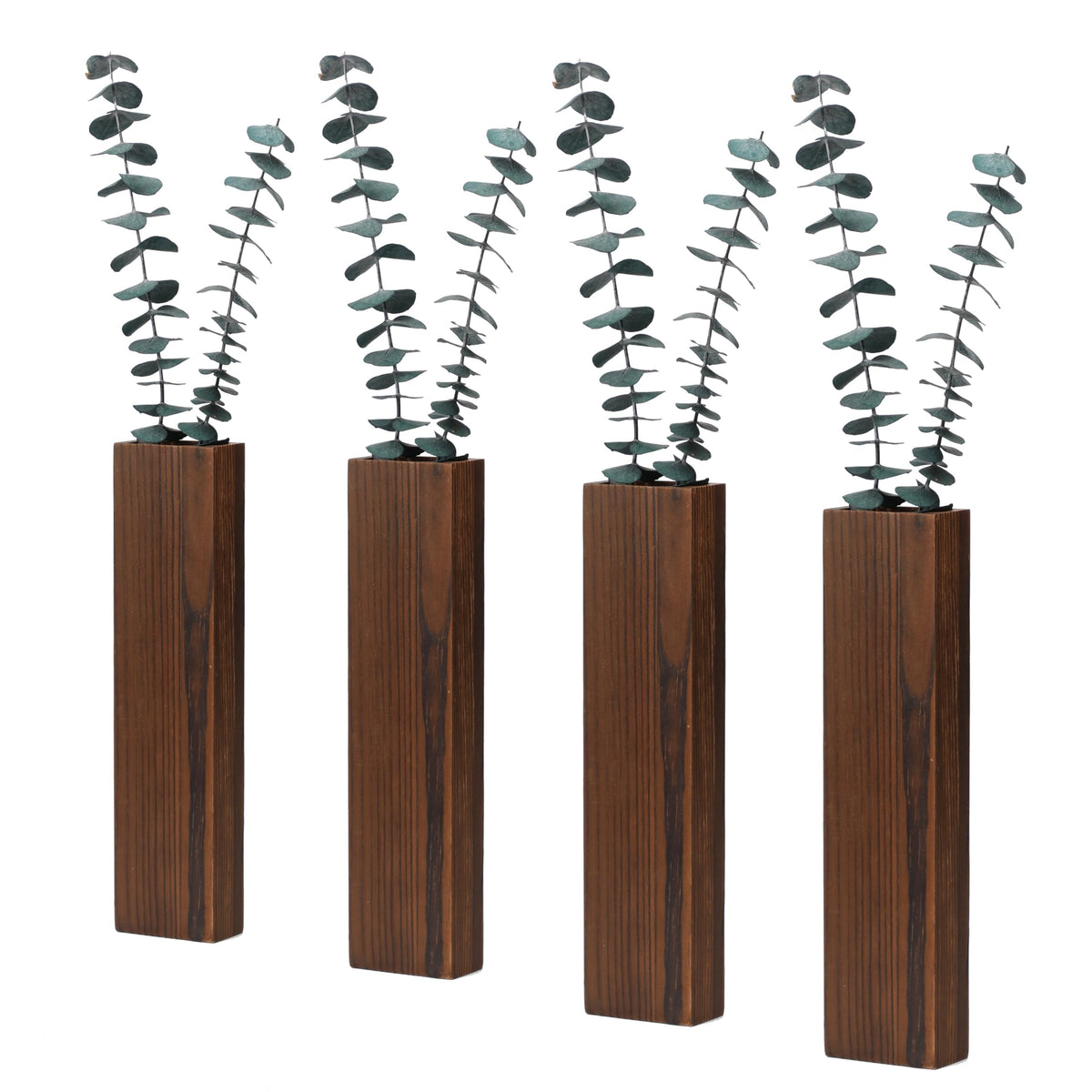 Wood Wall Planter 4 Pack Wall Decor for Artificial Flower Plants Wooden Plants Holders Pocket Vase Hanging for Living Room Bedroom Dining Room Bathroom Indoor Decroation (Dark Brown)