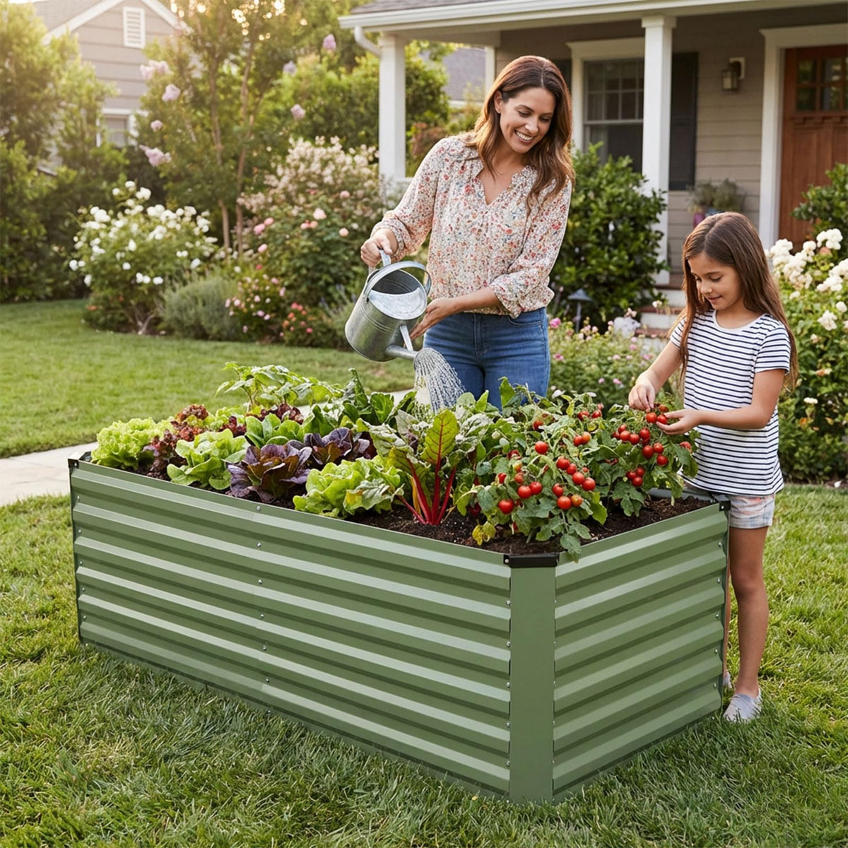 INNO STAGE 6x3x2ft Galvanized Raised Garden Bed, Raised Garden Bed Kit-Metal Planter Box Outdoor, Planting for Vegetables, Fruits, Herbs, Flowers, OliveGreen