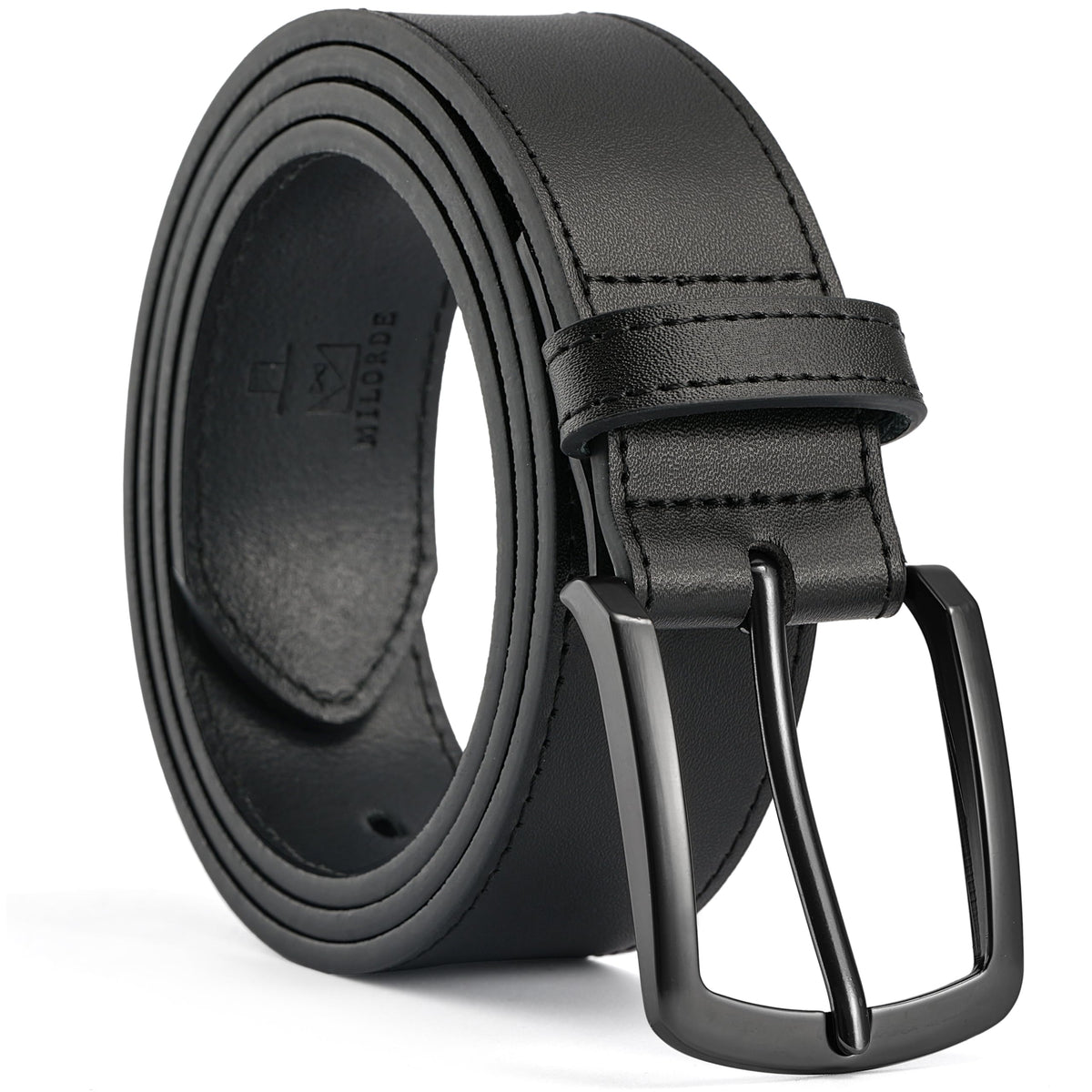 MILORDE Men's 35mm Jean Leather Belt，Handmade, Full Grain Leather for Jeans Casual daily Wear (Black 201, 30)